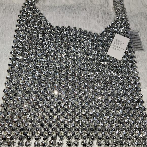 Urban Outfitters Kimchi Blue Beaded Fringe Bag in Silver Metallic Beading Purse - Picture 8 of 9